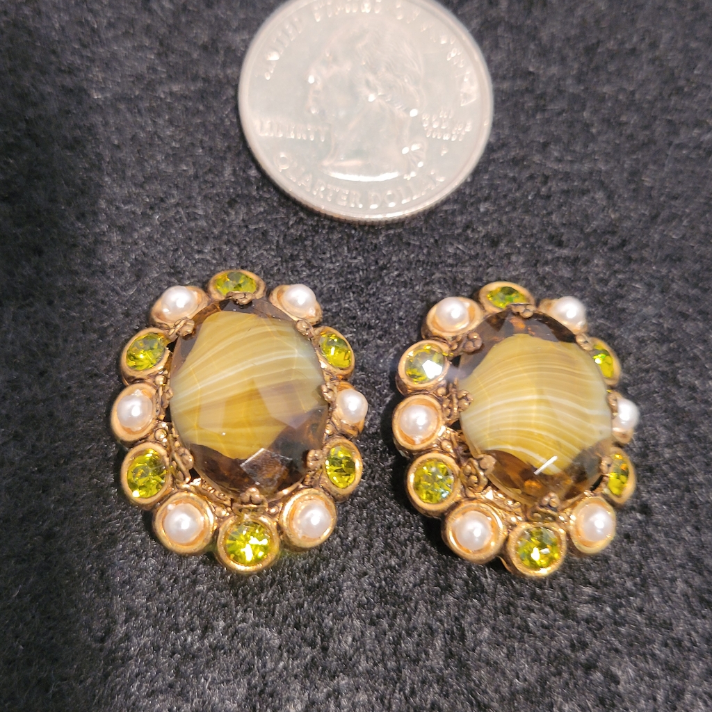 Vintage West Germany Slag Glass Clip Earrings